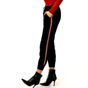 WILFRED Black Crepe Striped Relaxed Trousers Size S